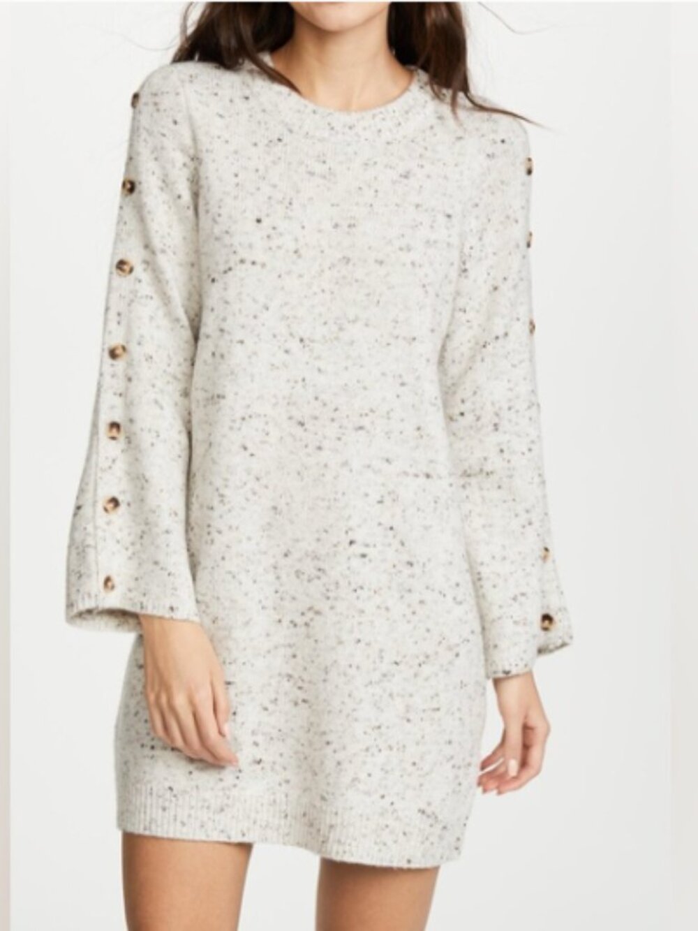 Madewell Donegal Sweater Dress M Cream Button Sleeve Cozy Knit